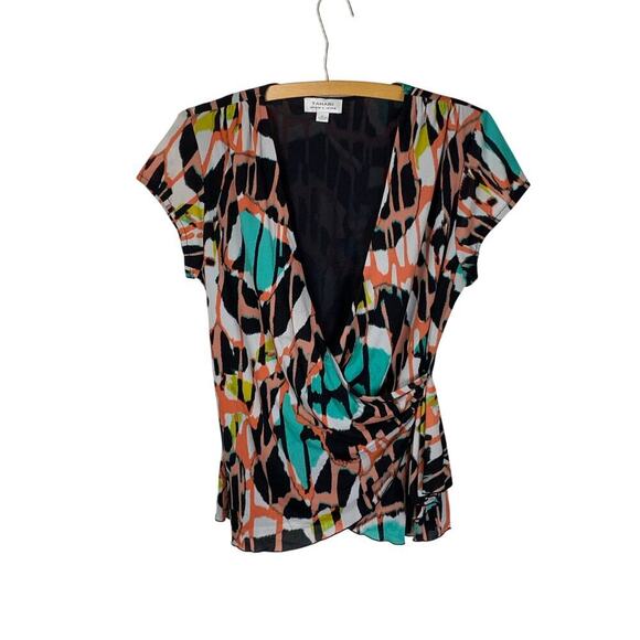 Tahari by ASL Tops - Tahari Coral & Mint Green Faux Wrap Colorblock Blouse Office Blouse - Size L NWT